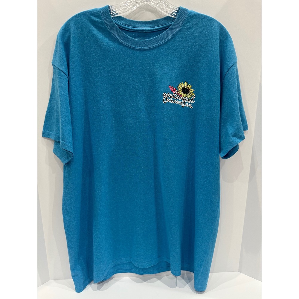 Girlie Girl Originals Wild & Free Sunflower Mason Jar Blue T-Shirt Large